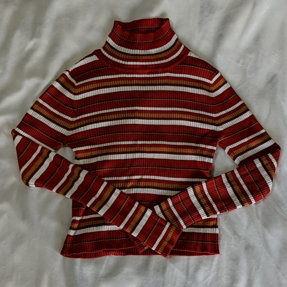 Orange High Neck Cropped Sweater
